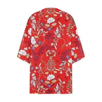 Ljetni šifon vrhovi za žene cvjetni print puff rukav kimono kardigan labav šifon pokrov povremenih bluza