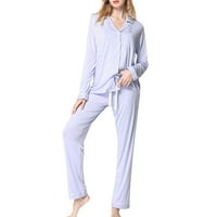 Set odobrenja Yanxiao ženski modalni dugme dugih rukava Pajamas rever kućna odjeća dvodijelna