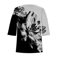 Fjofpr Ženska odjeća Žene Ljeto tiskane majice Dužina rukava Labava majica Okrugli vrat Casual gumb