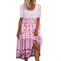 Cuoff ženska boemska cvjetna print maxi haljina kratkih rukava okrugla vrata plaža Flowy Party Beach