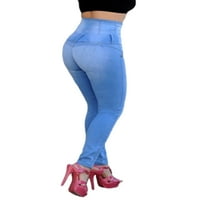 Capreze žene traperice sa zatvaračem dno dugme traper hlače casual gamaše visoko struk pantalone plava
