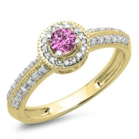 Kolekcija Dazzlingock 14k Round Pink Sapphire & White Diamond Bridal Vintage Halo Angažman prsten, žuto