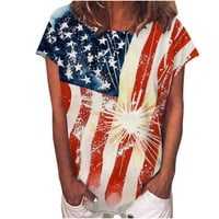Jsaierl Dnevne majice za žene Patriotska američka zastava Štampanje Ležerne prilike slatke okrugle vrata