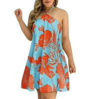 Petort ženske ljetne haljine plus veličina plaža casual labava maxi boemska cvjetna haljina plava, s