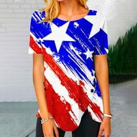 Fatuov Američka zastava Ljetni vrhovi za žene USA Star Stripes četvrti jul Majice Casual Print O izrez