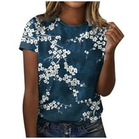 Košulje za ženske modne casual okrugli vrat kratkih rukava tiskani majica TOPS bluza plavi xl