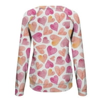 Ženske bluze za Valentine i vrhovi okrugli vrat srca Ispis dugih rukava Pulover Top casual labav grafički