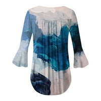Apepal Womens Tunic Tops rukava Henley majica Cvjetni print Dugme-Down Dressy Casual Bluzes Blue 3xl