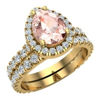 Pear Cut Pink morgarite halo vjenčani prsten set 18k zlata 2. karata