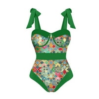 Zkozptok Ženski dvodijelni kupaći kupaćih komisija Atletic Plus Veličina Bikini čipkasti Print Kupini kupaći kostimi, zeleni, xxl