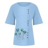 Zkozptok ženski pamučni posteljini plus veličina ljetne cvjetne košulje za sitnice kratkih rukava s