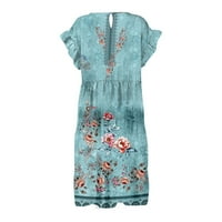 Apepal ljetne haljine casual kratkih rukava okrugli izrez mini haljine cvjetne ispise za žene plavo