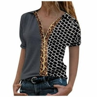 HHEI_K Ženski povremeni modni print patentni zatvarač sa zatvaračem Blokiranje košulje s kratkim rukavima