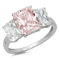 CT Sjajni smaragdni rez simulirani ružičasti dijamant 14k bijeli zlatni prsten s tri kamenog prstena