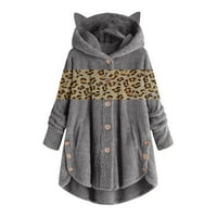 Olyvenn Leopard patchwork Plish jakna džemper ženski plus ženski gumb plišani vrhovi kapuljača kaputa ženska odjeća sive m