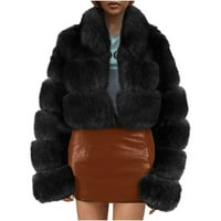 Zimski kaputi za žene zpanxa žene čvrste boje dugih rukava Shaggy rever Fau fur kaput, topla kratka