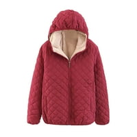 Zima prekriven za žene - modni casual o-vrat kapuljač s punim dugim rukavima, labav pamučni kaput vino