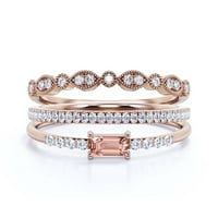 Art Deco 1. Carat Emerald Cut Morgatite i dijamantski movali zaručni prsten, vjenčani prsten u srebru s 18k ružičastog zlata, Obećaj prsten, trio prstens, minimalni dizajn