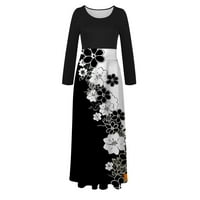 Žene Jesen za karanfilted okrugli vrat Dugih rukava s dugim rukavima Velika duga haljina suknje