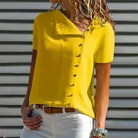 Ženski vrhovi Žene Modni nepravilni ovratnik Majica gumba Čvrsta boja kratkih rukava The Whets Yellow