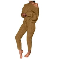 Posijego Ženski džemper za preveliko odjeću jedno pulover na ramenu Top crteži dugačke pantalone pletene