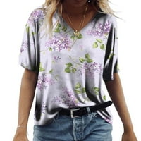 Bazyrey Womens V-izrez ženska cvjetna bluza s kratkim rukavima Casual Tunic majice bijeli 2xl