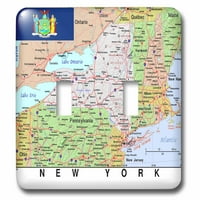 3Droza Slika New York Topografska karta sa državnom zastavom - dvostruki preklopnik