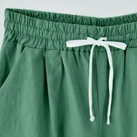 Wendunide Capris za žene, Žene Ljeto Visoko struk pamučni posteljina pantalone Plus veličine Kratke