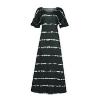 Luiyenes ženska duga haljina V-izrez Stripe Ladica Basic Ljetna haljina
