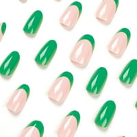 Sjajni lažni nokti za nokte svijetli zeleni ružičasti nokat za višekratnu upotrebu sa ljepilom za ljepilo