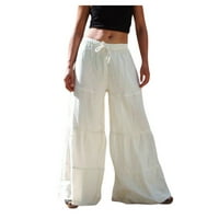 Ylioge Solid Boja pantalone pune dužine za žene Palazzo široke noge opruge vrećice visoke strukske hlače