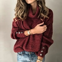 DETDPE džemperi za žene Žene Turtleneck Pulover Dugme Dugi rukavi Labavi pleteni džemper vrši se džemper
