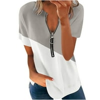 Ženska povremena modna boja podudaranje sa zatvaračem kratkih rukava ljetni vrhovi majica AQ