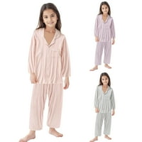 Dječji dječaci Dječaci zimski dugi rukav Jednobojni džepni džepni pantaloni Pajamas Sleep odjeću Set