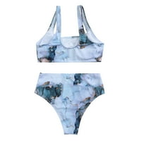 HHEI_K Ženski prugasti push up visoki rezni viši struk Halter bikini set dva kupaće kostimu