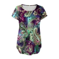 Prodaja Danas Clearence Moda V izrez cvjetni print Tunički vrhovi Dugmas Majica kratkih rukava Purple