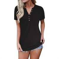 Enquiret ženska majica s kratkim rukavima Dugme Tunic Top Top V izrez V izrez Casual Bluza Black M