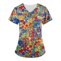 Ljetni vrhovi ženski cvjetni tisak kratkih rukava V-izrez V-izrez Radna uniforma džepna bluza
