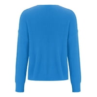 KPOPLK Ženska pulover džemper V izrez dugih rukava preveliki kabel pletene džempere plavi, 3xl
