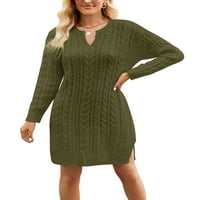 Biayxms Ženski pleteni kabelski džemper haljina casual topli dugi rukav Split mini party haljina za