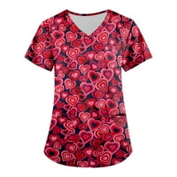 V-izrez bluza Radna odjeća Grafički otisci vrhovi kratkih rukava Moda za žene Crveni XL
