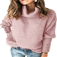 WRCNOTE Žene Dugmas Decor Dugi rukav Pleteni džemperi Outerwear Rad Solid Color Pulover Turtleneck Jumper Vrhovi