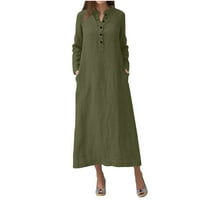 Bazyrey ljetne drese za žene Čvrsti džepovi haljine Henley casual haljine s dugim rukavima zelena 3xl
