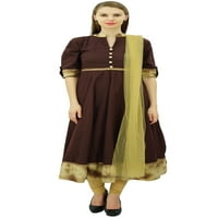 Atasi ženski dugi smeđi pamuk Anarkali Salwar odijelo casual etnička odjeća-14