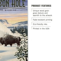 Jackson Hole, Wyoming, Bison snežni prizor, Istražite Wyoming Birch Wood Wall znak