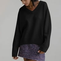 Prevelizirani džemperi za žene V izrez dugih rukava kabela pletena džemper od labavog skakača tunike