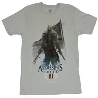 Assassin's Creed III muška majica - ubojica sa bodezima ispred zastave