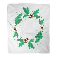 Bacajte pokrivač toplog ugodnog ispisa Flannel zeleni list od lišća od hrastovog lišća i žira kružno