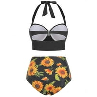 Ženski bikini kupaći kostim cvjetni print Halter čipkaju dva kupaća odijelo
