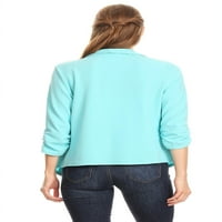 Ženska solidna rukav za print otvorena prednja kasuta Cardigan Blazer jakna izrađena u SAD-u